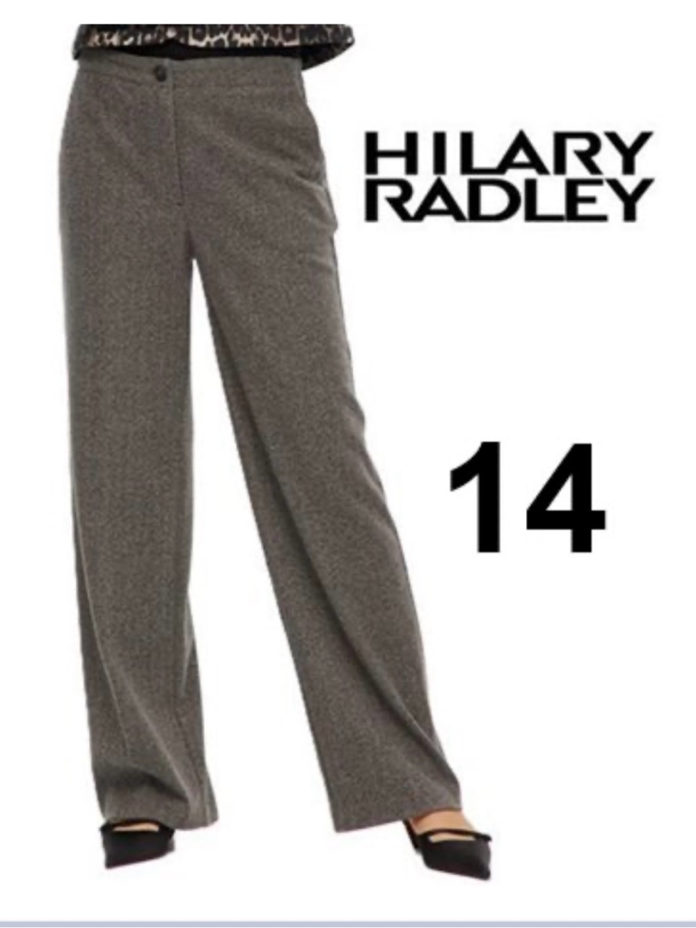 Women's Hillary Radley Charcoal Wide-Leg Trousers. Size 14.   1155
